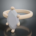 Minimalist Modern Beige Band Ring With Light Gray Faceted Gemstone And Beige Dots Fashion Accessory