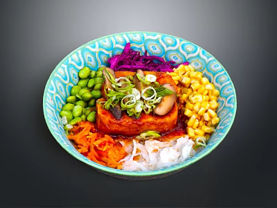 Colorful Healthy Bowl With Edamame Corn Cabbage Tofu And Sesame Sauce 3d model