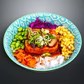 Colorful Healthy Bowl With Edamame Corn Cabbage Tofu And Sesame Sauce