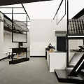 Modern Milk Tea Shop Interior With Open Kitchen Design And Black Metal Frames