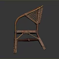 Handcrafted Rattan Wicker Stool with Curved Armrests and Woven Seat Backrest
