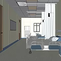 Modern Hospital Ward Interior With Beds TV Curtains Ceiling Lights And Nightstand