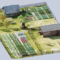 Idyllic Rural Landscape With Cottages Vegetable Gardens Fruit Trees Paths And Fence