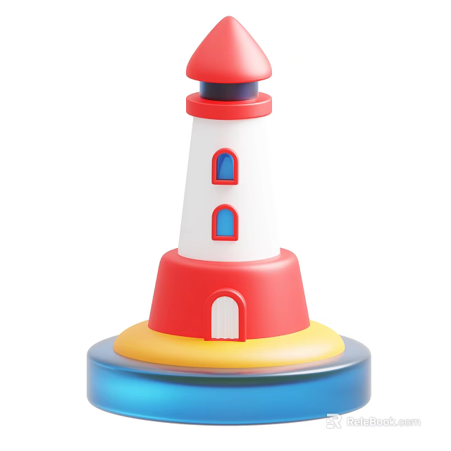 Decorative Ornament Set Cartoon Lighthouse Design With Red White Blue Yellow For Home Decor 3d model 