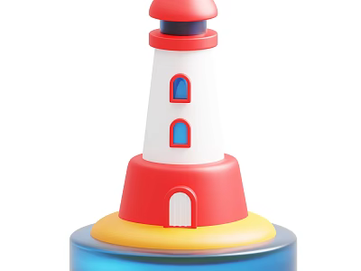 Decorative Ornament Set Cartoon Lighthouse Design With Red White Blue Yellow For Home Decor 3d model