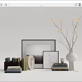 Elegant Decorative Ornament Set With Picture Frames Books Basket Vase Sculpture And Yellow Flower Branches