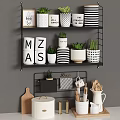 Stylish Black And White Kitchen Shelves With Storage Jars Plants And Utensils