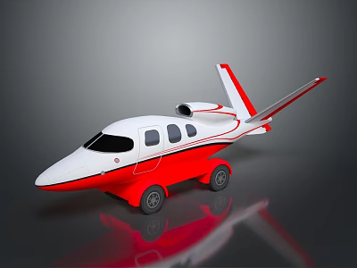 Red and White Private Jet With Sleek Fuselage Windows Landing Gear and Reflective Surface 3d model