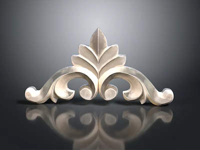 Silver Plant Leaf Decorative Ornament With Curved Scroll Details 3d model
