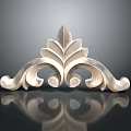 Silver Plant Leaf Decorative Ornament With Curved Scroll Details 3d model