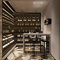 Modern Wine Cellar Interior With Shelves Bottles Glasses Marble Bar Stools 3d model