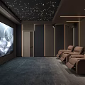 Luxurious Home Theater Room with Brown Leather Recliners Starry Ceiling and Large Projection Screen