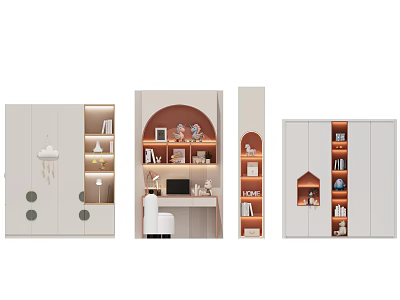 Modern Wardrobe Interior Design With Open Shelves Desk And Decorative Storage Spaces 3d model
