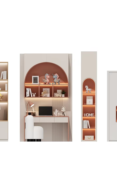 Modern Wardrobe Interior Design With Open Shelves Desk And Decorative Storage Spaces 3d model