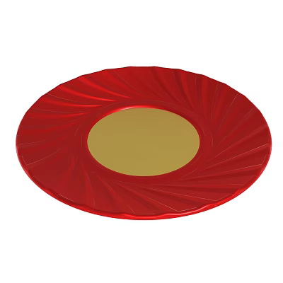 Stylish Red Decorative Plate With Golden Center And Radiant Edge Patterns 3d model