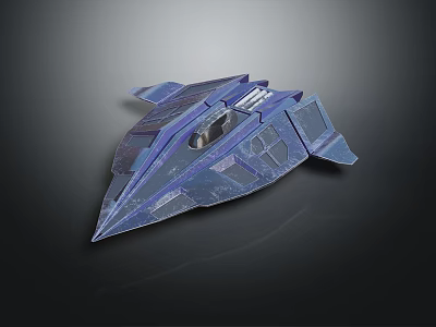 Futuristic Blue Streamlined Spaceship Design with Geometric Structure and Transparent Cockpit 3d model