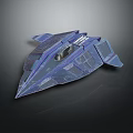 Futuristic Blue Streamlined Spaceship Design with Geometric Structure and Transparent Cockpit