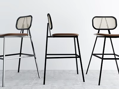 Modern Bar Stools With Woven Backrests Brown Seats And Metal Legs 3d model