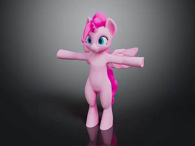 Pink Pony Toy Figure With Wings Mane Tail And Blue Eyes Open Arms 3d model