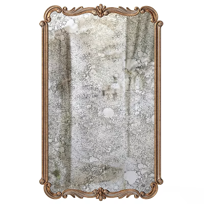 Vintage Wooden Framed Wall Mirror With Ornate Carvings And Distressed Decorative Details 3d model