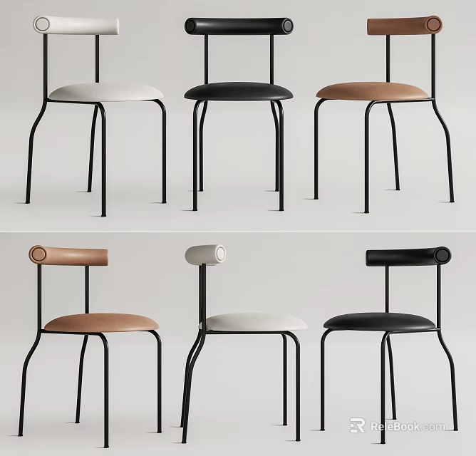 Modern Dining Chairs With White Black Brown Seats And Black Metal Legs 3d model 