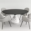 Modern Round Black Dining Table Set With White Marble Base And Four Gray Chairs 3d model