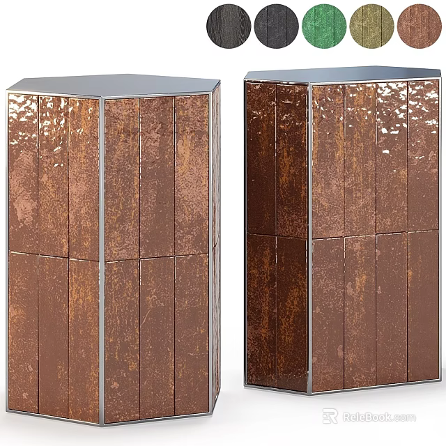 Modern Copper Textured Metal Side Table With Mirrored Panels And Stylish Design 3d model 