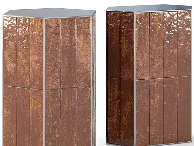 Modern Copper Textured Metal Side Table With Mirrored Panels And Stylish Design 3d model