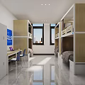 Modern Dormitory Interior Design With Bunk Beds And Neat Layout 3d model