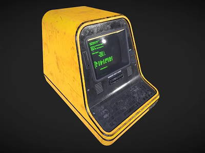 Vintage Yellow Computer Terminal With Green Screen And Worn Design 3d model