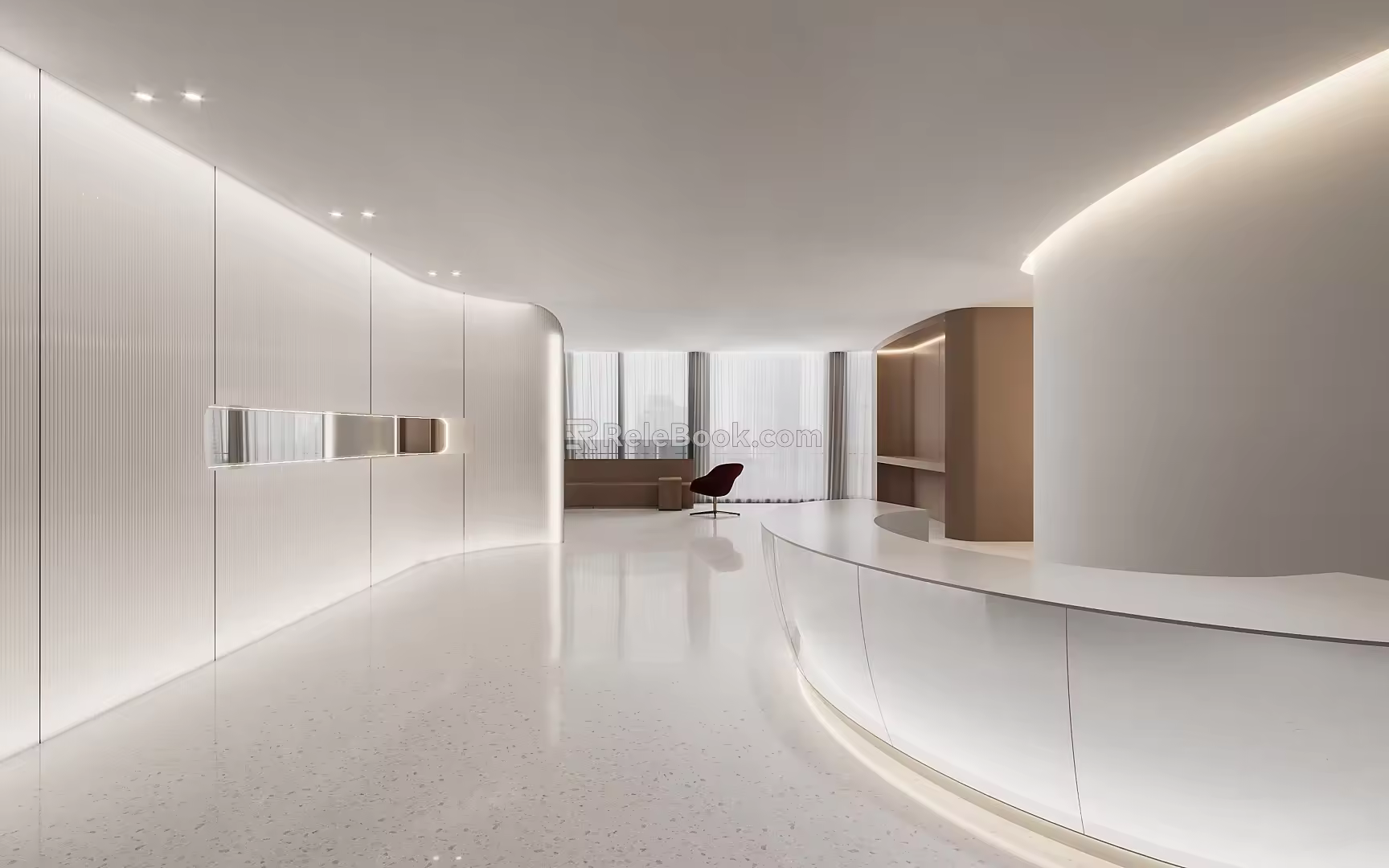 Modern Front Office Front Desk Reception Desk Area Curved Image Wall Reception Desk Reception Desk Reception Desk Company Reception Area Rest Area Bar Front Desk 3d model