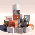 Colorful Perforated Cubes Stacked With Neon Lights Against Dark Background