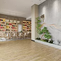 Chinese Style Tea Store With Display Shelves Tables And Open Space Interior