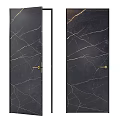 Modern Black Swing Door Featuring Marble Texture And Polished Brass Handles