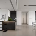 Modern Living And Dining Space Design With Open Layout White Cabinetry And Grey Flooring