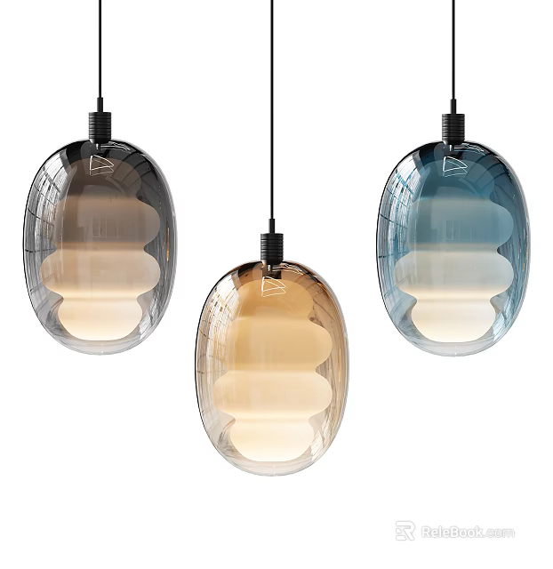 Modern Oval Shaped Pendant Lights With Transparent Glass Layered Design And Multiple Glowing Tones 3d model 
