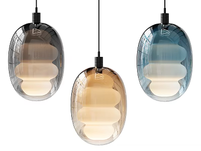 Modern Oval Shaped Pendant Lights With Transparent Glass Layered Design And Multiple Glowing Tones 3d model