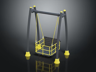 Children's Outdoor Swing Equipment Featuring Gray Frame Yellow Grid Seat And Safety Base 3d model