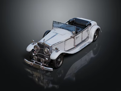 Vintage White Convertible Car With Open Top Classic Grille And Chrome Details 3d model