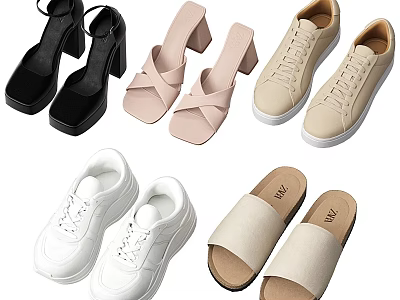 Women's Fashion Shoes Collection Featuring High Heels Sneakers Slides And Stylish Designs 3d model