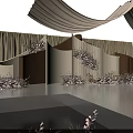 Elegant Wedding Stage Decorated With Floral Arrangements Drapes Soft Lighting And Seating