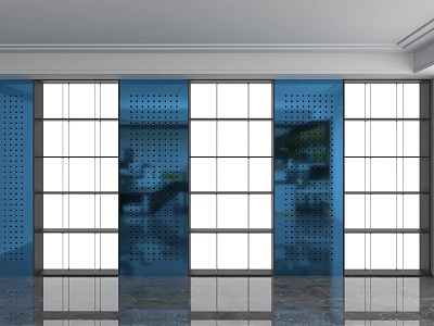 Modern Blue Display Shelves with Glass Panel Compartments for Retail Product Showcase in Contemporary Design 3d model