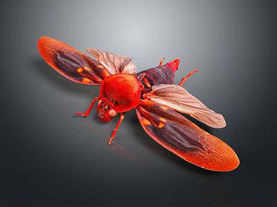 Vibrant Red Beetle With Transparent Red Wings On Dark Background 3d model