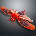 Vibrant Red Beetle With Transparent Red Wings On Dark Background