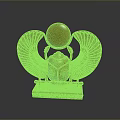 Golden Scarab Sculpture with Wings and Sphere on Decorative Base
