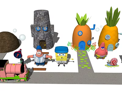 Modern Cartoon Scene SpongeBob 3d model