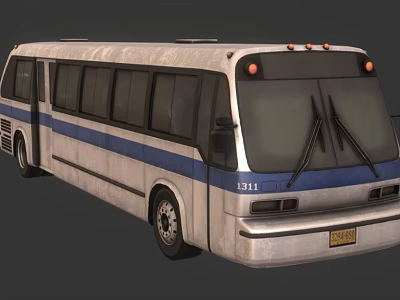 Silver Bus Number 191 Featuring Blue Stripe Front Windows And License Plate 3d model