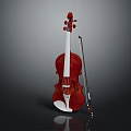 Elegant Red Wooden Violin With Bow On Dark Shiny Background And Reflection