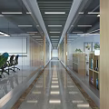 Modern Office Corridor With Glass Partitions Sleek Floor And Office Chairs