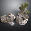 Natural Rockery Landscape With Rocks Trees Stone Blocks And Gravel